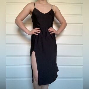 Black Forever 21 slip dress with side slit.